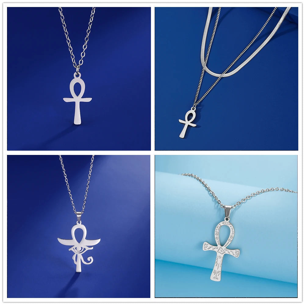 Lucktune Ankh Cross Egyptian Amulet Necklace Stainless Steel Key of Life Symbol Crucifix Pendant Necklace Women Religion Jewelry - Multi Shop24