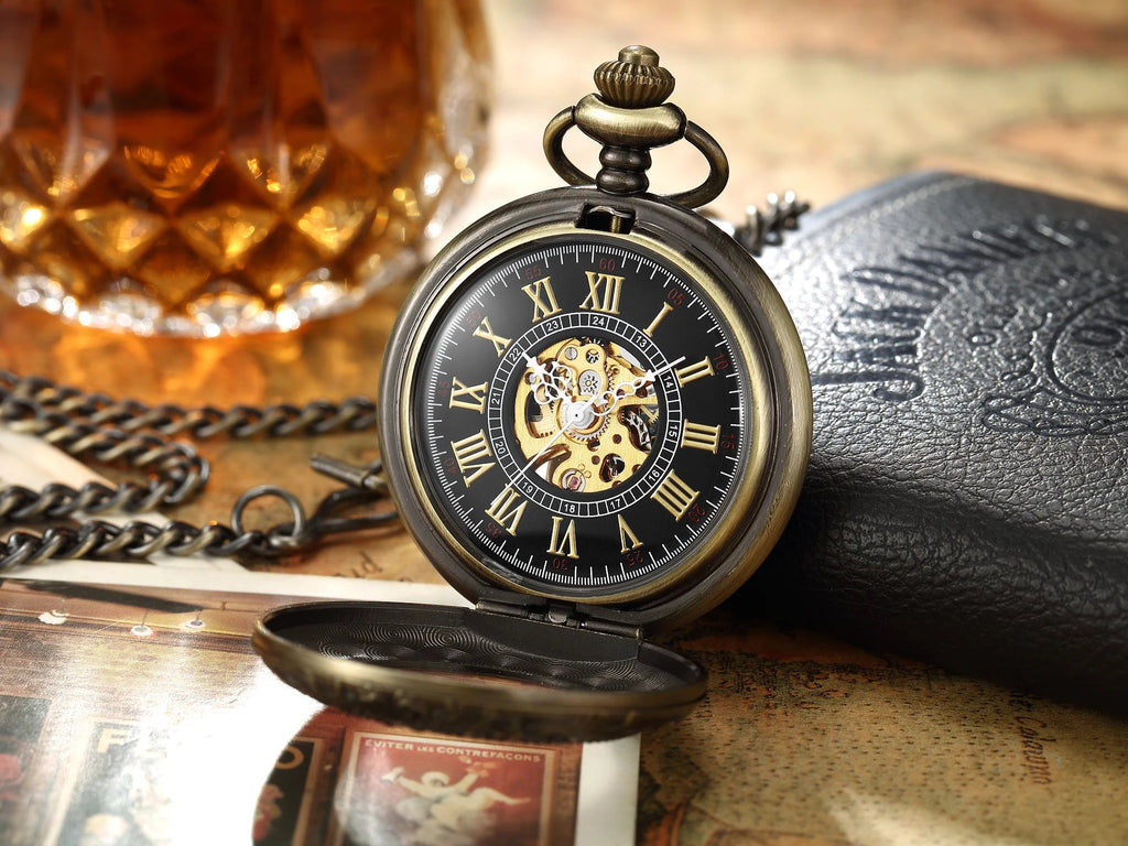 Luxury Retro Golden Hollow Skeleton Mechanical Pocket Watch Mens Multi Shop24