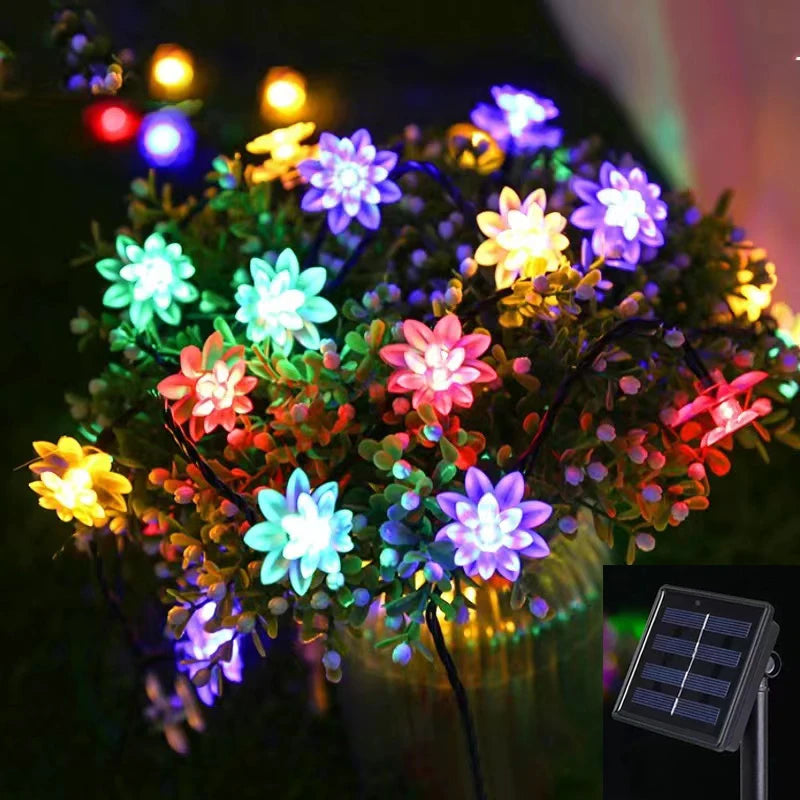 7 Colors Solar String Lights Outdoor  Lotus Flower Lamp 100/50/20LED String - Multi Shop24