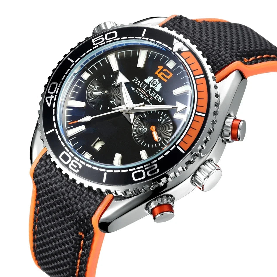 Automatic Watch for Men Mechanical Canvas Rubber Strap Orange Blue Red Multi Shop24