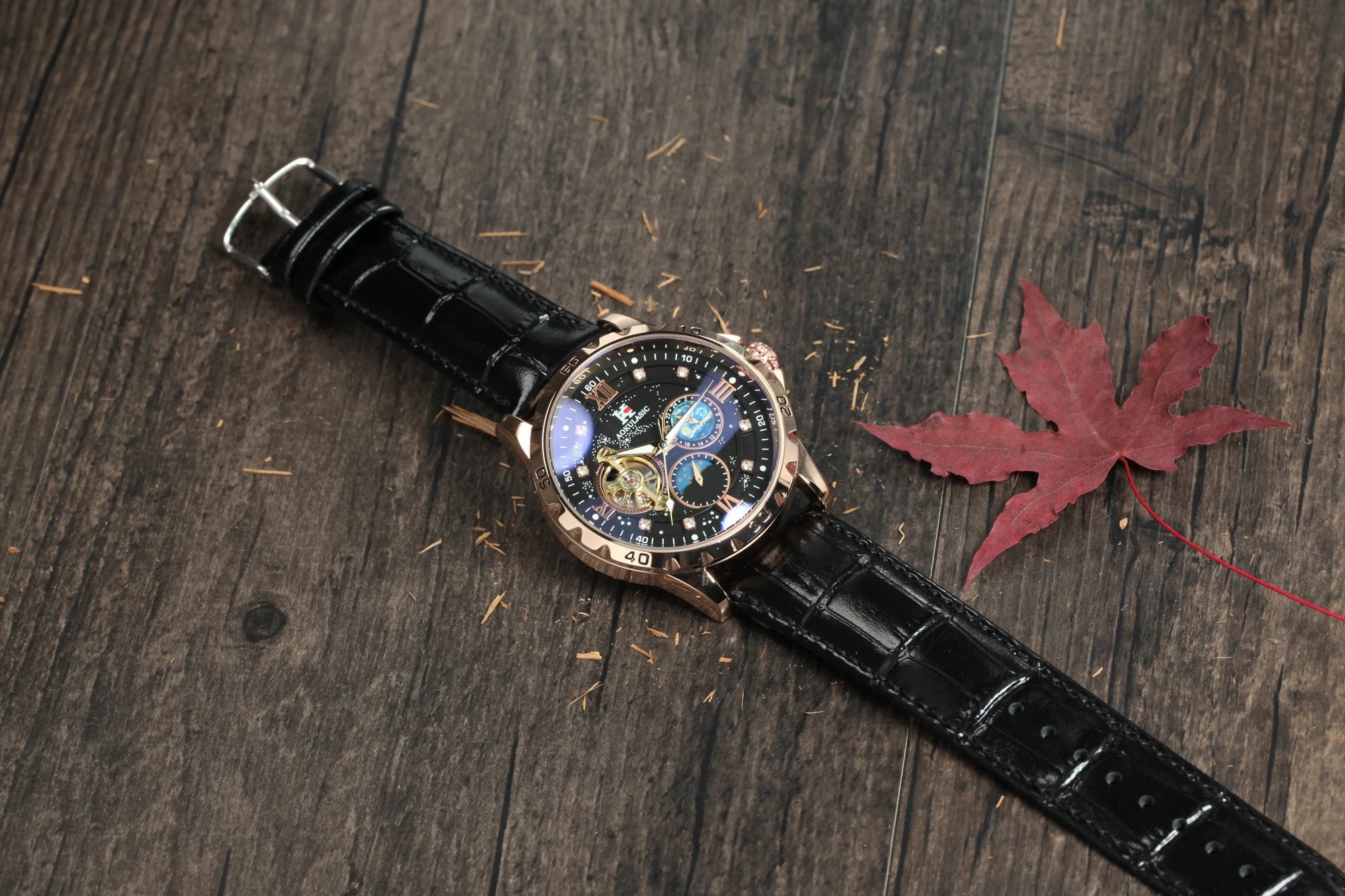 Tourbillon Skeleton Mechanical Watches Starry Sky Moon Phase Diamond Multi Shop24