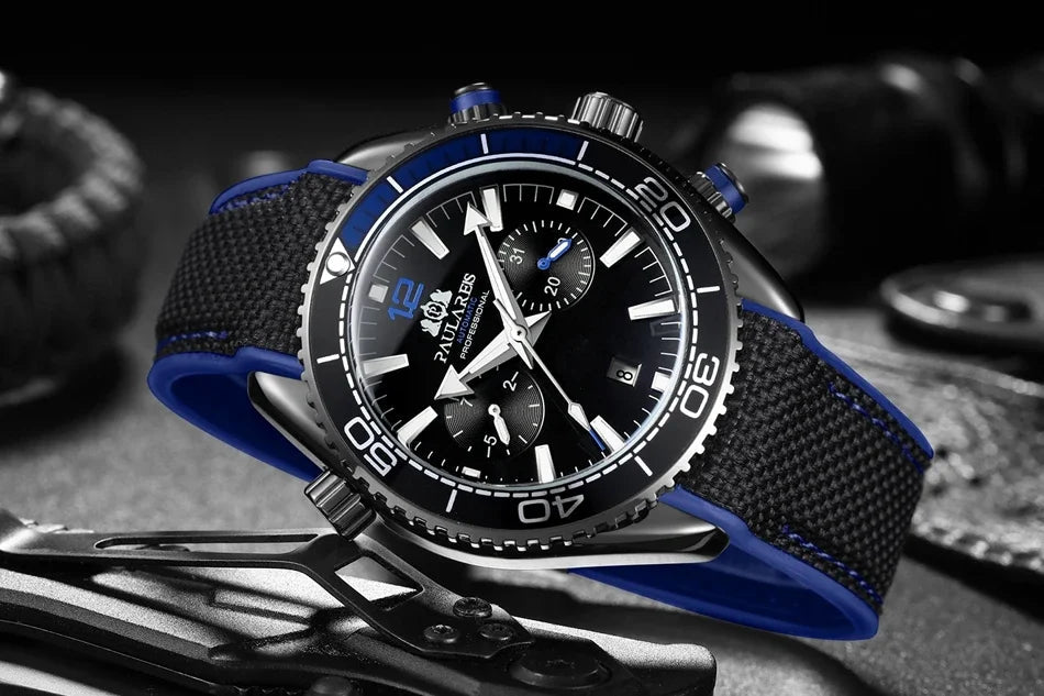 Automatic Watch for Men Mechanical Canvas Rubber Strap Orange Blue Red Multi Shop24