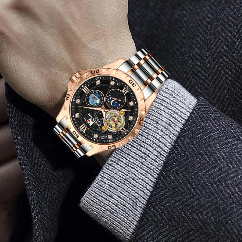 Tourbillon Skeleton Mechanical Watches Starry Sky Moon Phase Diamond Multi Shop24