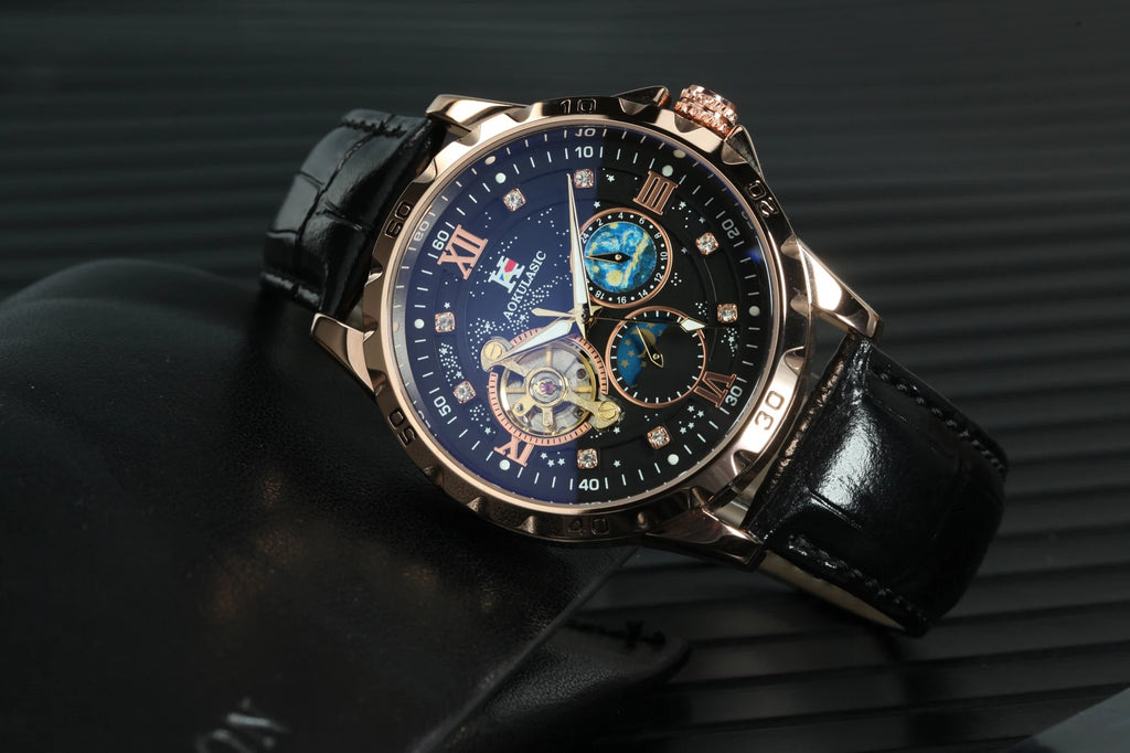 Tourbillon Skeleton Mechanical Watches Starry Sky Moon Phase Diamond Multi Shop24