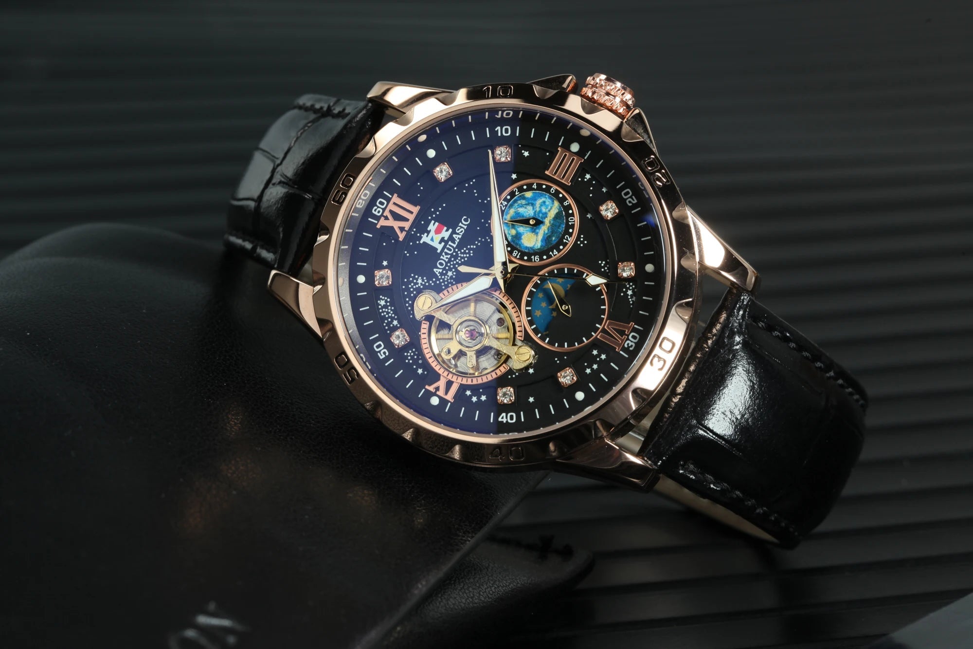 Tourbillon Skeleton Mechanical Watches Starry Sky Moon Phase Diamond Multi Shop24