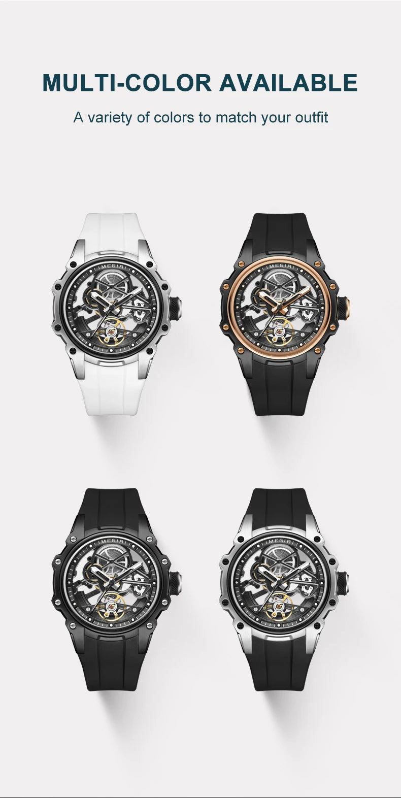 MEGIR Skeleton Dial Automatic Mechanical Watch Men Multi Shop24