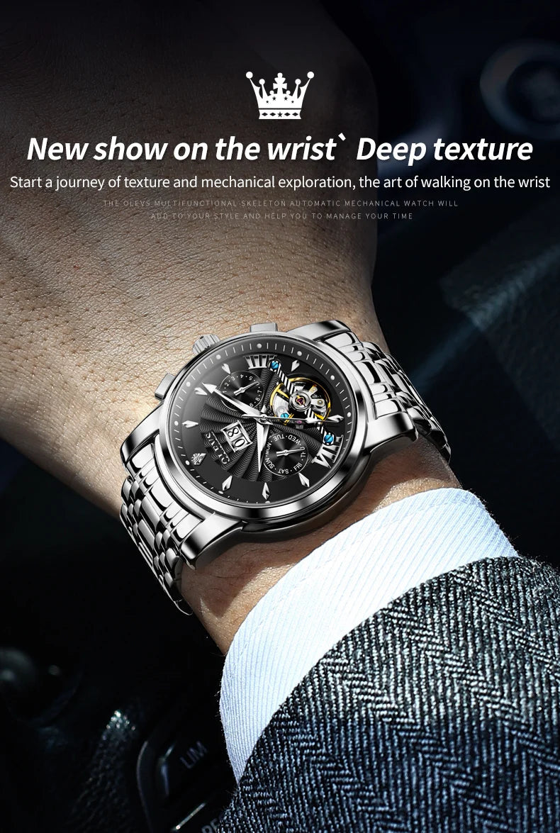 OLEVS Automatic Watch for Men Top Original Luxury Skeleton Multi Shop24