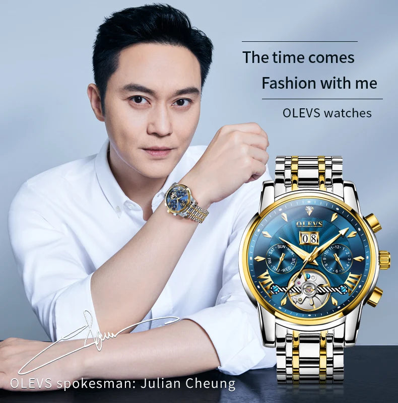 OLEVS Automatic Watch for Men Top Original Luxury Skeleton Multi Shop24