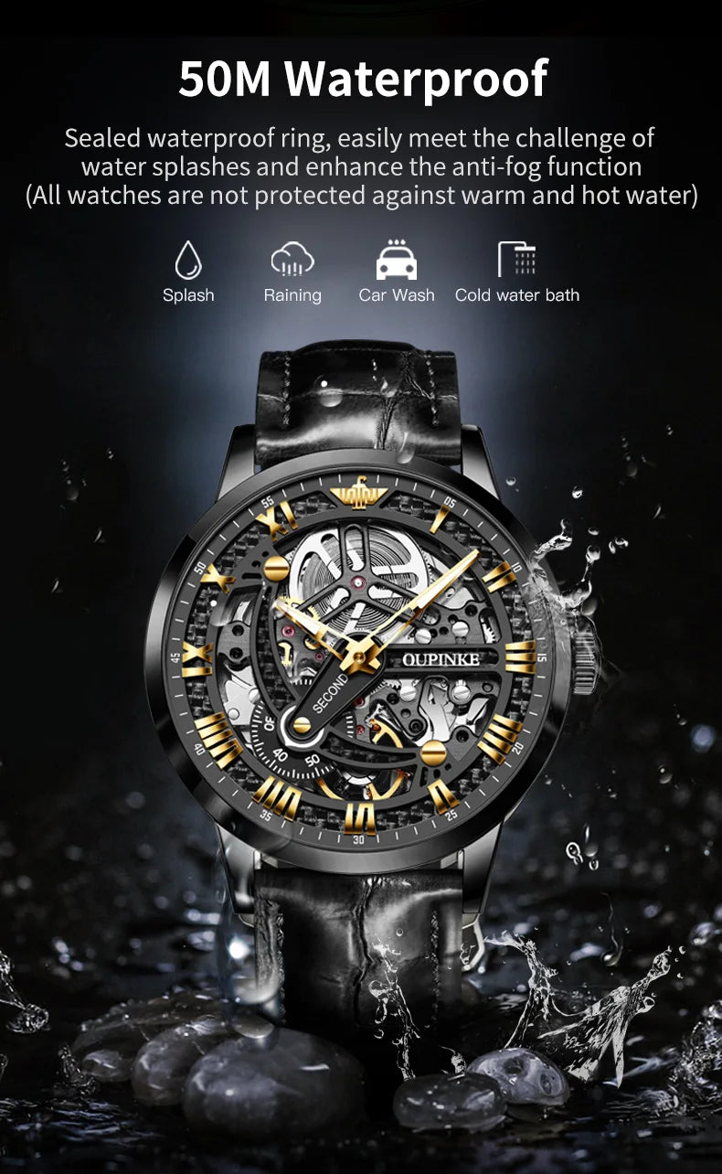 OUPINKE 3173 Original Leather Strap Automatic Hollow Mechanical Wristwatch for Men Multi Shop24