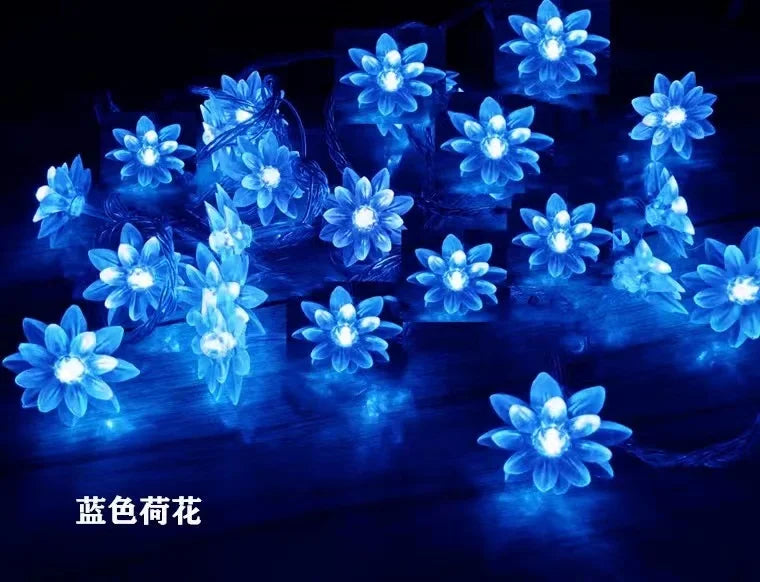 7 Colors Solar String Lights Outdoor  Lotus Flower Lamp 100/50/20LED String - Multi Shop24