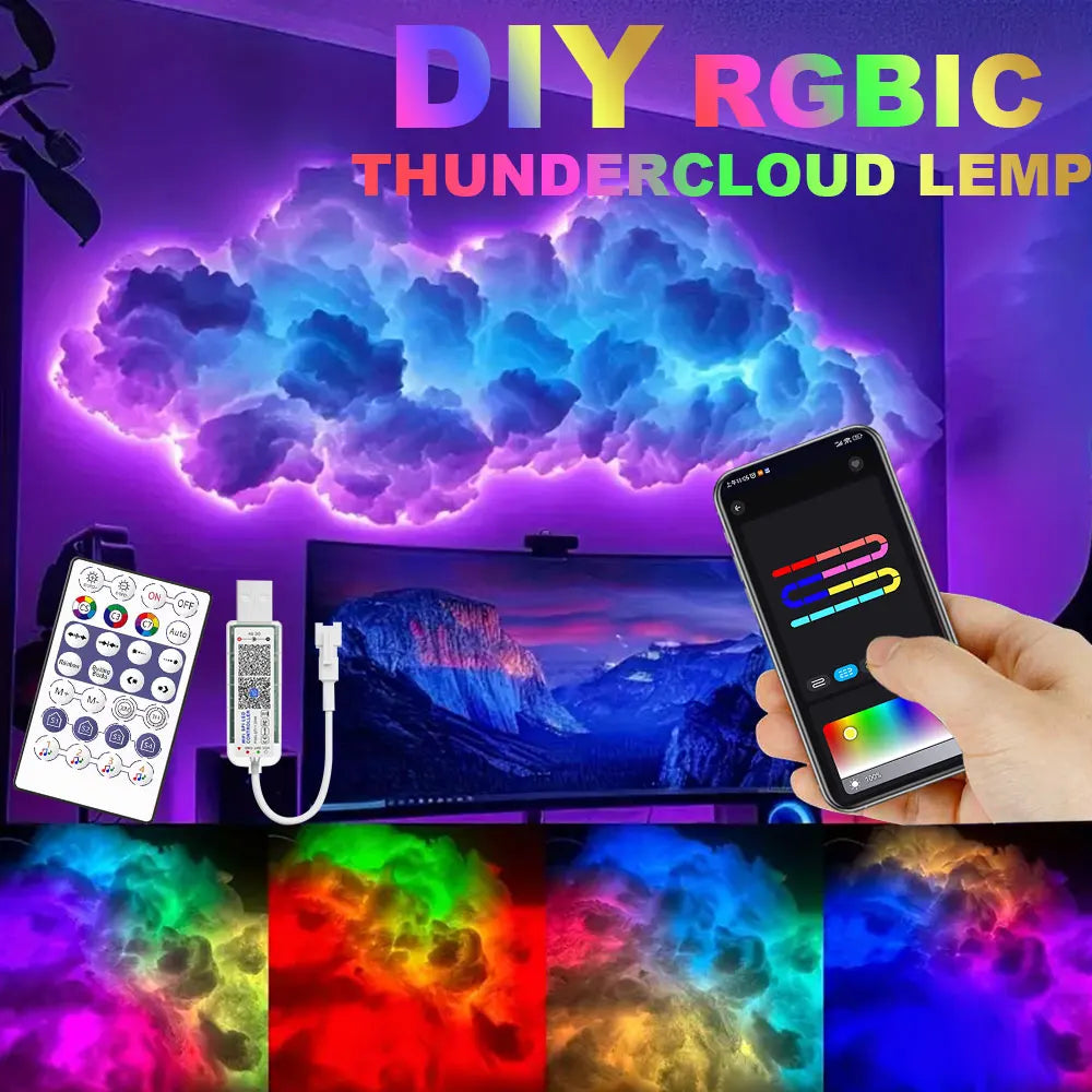 3D Big Cloud Lightning Light 360 Degree Wireless Remote APP Music Sync Multicolor - Multi Shop24
