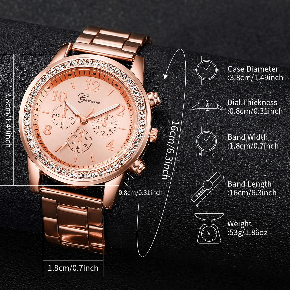 Women's Watch Fashion 6PCS/Set  Rhinestone Stainless Steel Band Quartz Watch Double Heart Jewelry Set(Without Box) MultiShop24
