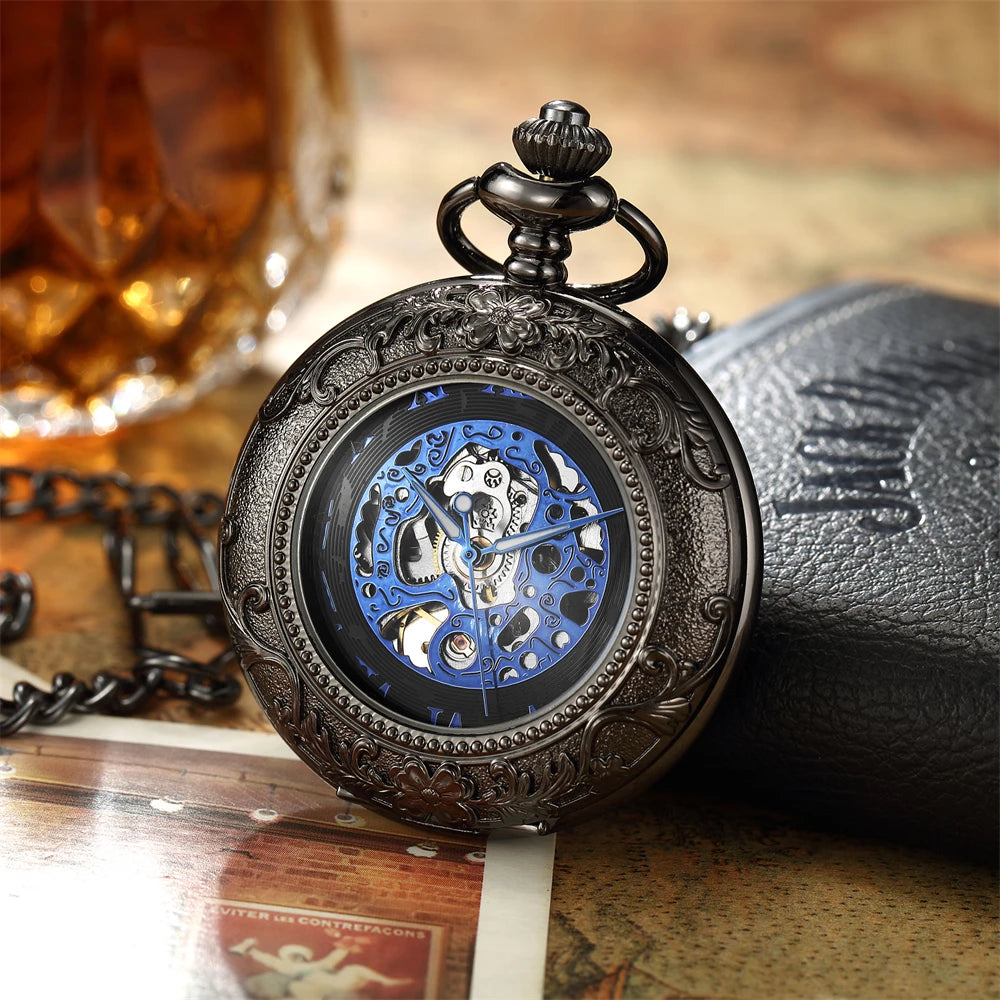 Luxury Retro Golden Hollow Skeleton Mechanical Pocket Watch Mens Multi Shop24