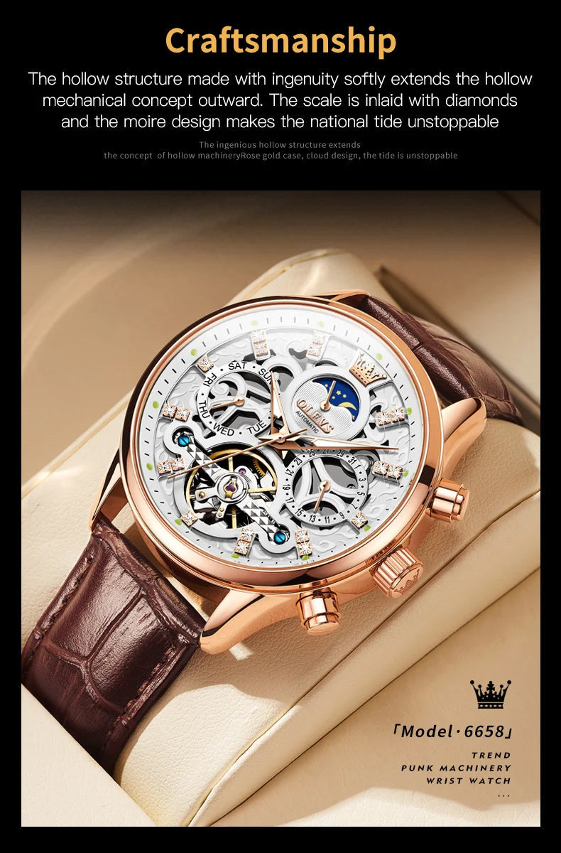 OLEVS 6658 Mens Watch Business Leather Strap Reloj Multi Shop24