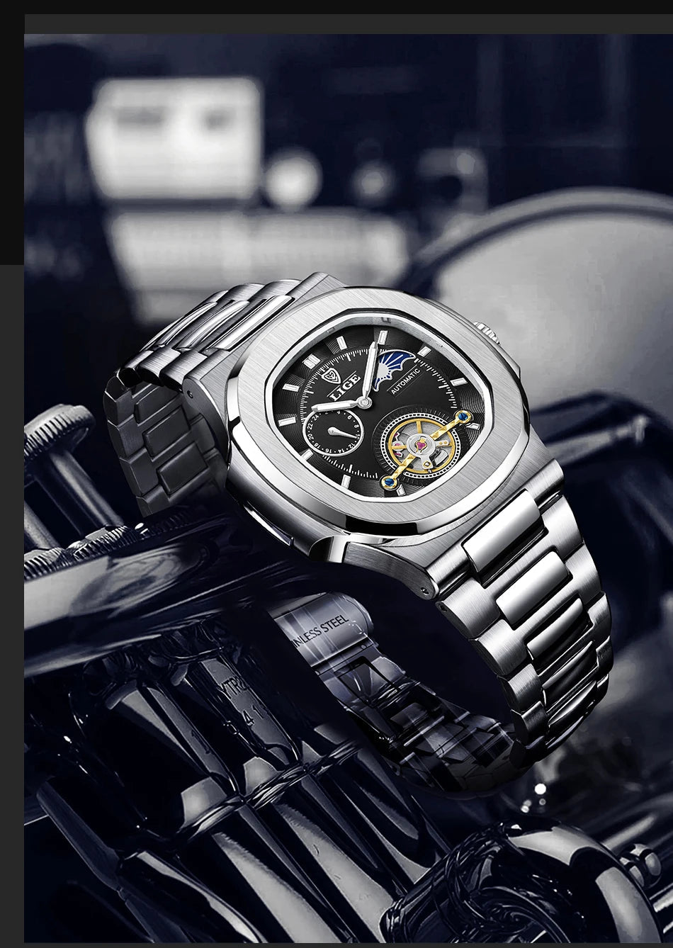 LIGE 2024 Automatic Mens Watch Fashion Stainless Steel Luxury Watches Men Multi Shop24