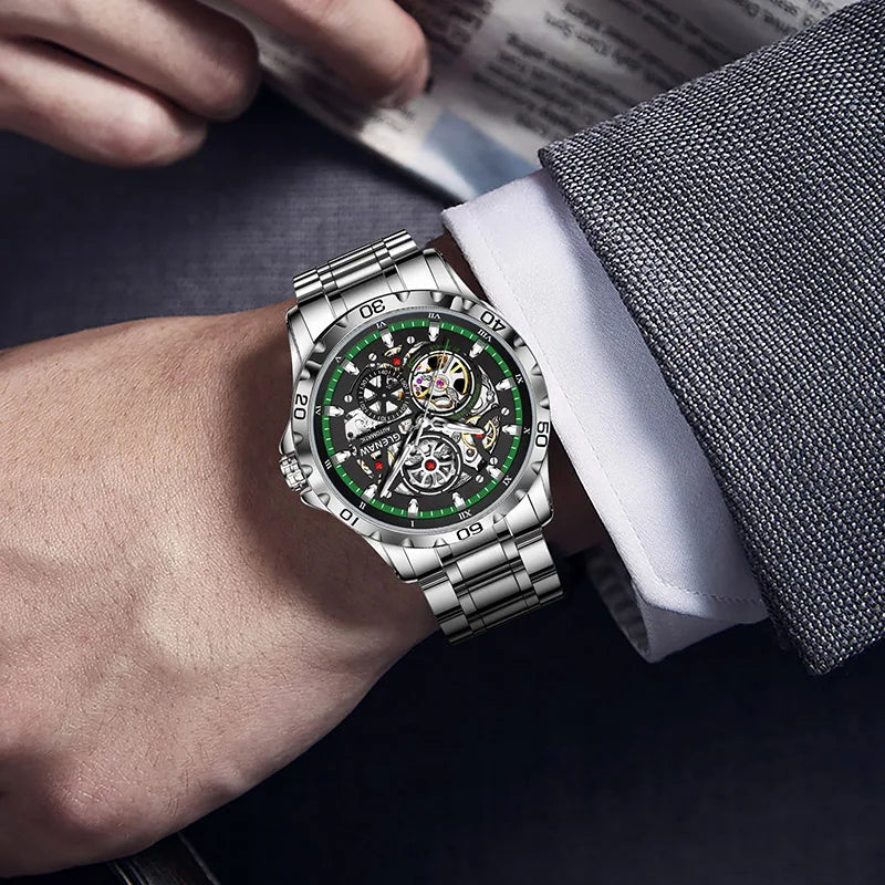 GLENAW Steampunk Skeleton Men's Watch Ring Luxury Automatic Multi Shop24