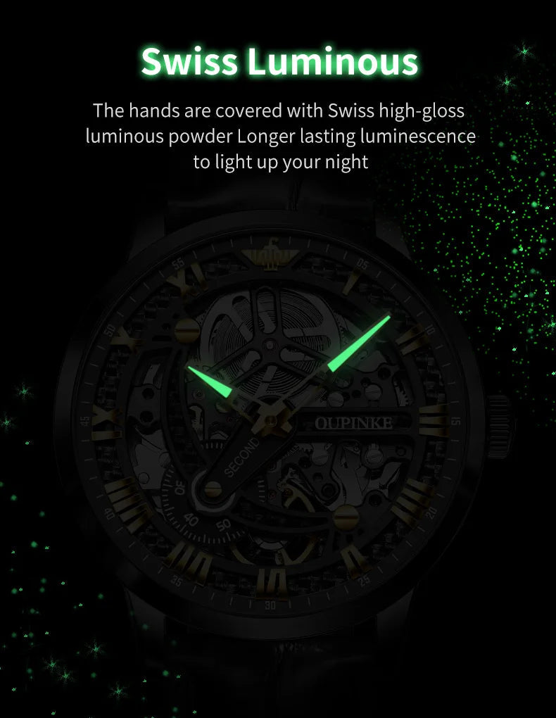 OUPINKE 3173 Original Leather Strap Automatic Hollow Mechanical Wristwatch for Men Multi Shop24