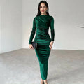 2026 Spring Summer Velvet Long Sleeve Midi Dress For Women Ruched Long Dress - Multi Shop24