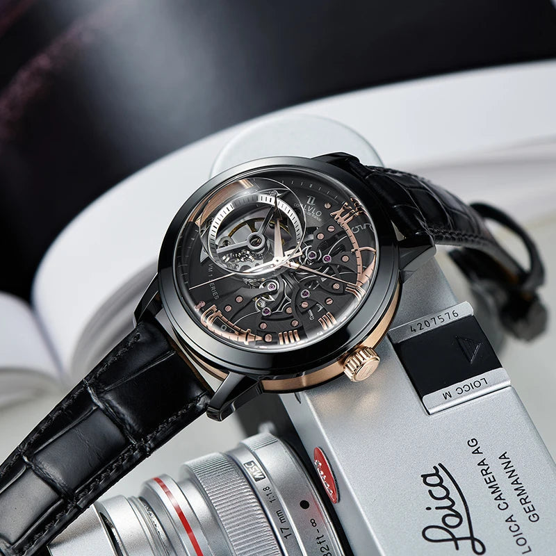 OBLVLO Luxury Retro 45mm Dial Skeleton Automatic Watches For Men Multi Shop24