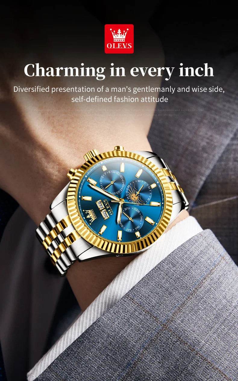 OLEVS 6688 Luxury Mens Watch Dual Calendar Automatic  30M Waterproof Luminous Top Multi Shop24