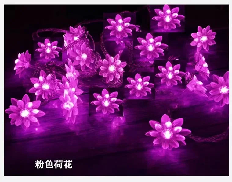 7 Colors Solar String Lights Outdoor  Lotus Flower Lamp 100/50/20LED String - Multi Shop24