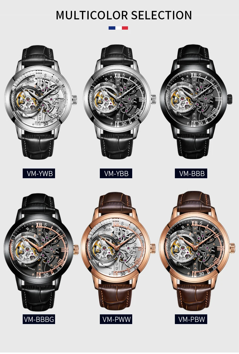 OBLVLO Luxury Retro 45mm Dial Skeleton Automatic Watches For Men Multi Shop24