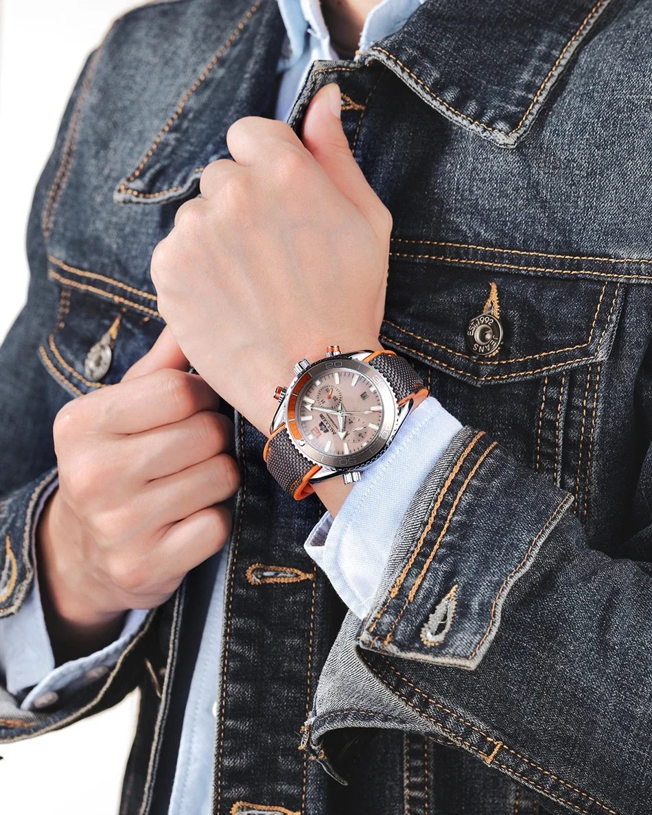 Automatic Watch for Men Mechanical Canvas Rubber Strap Orange Blue Red Multi Shop24