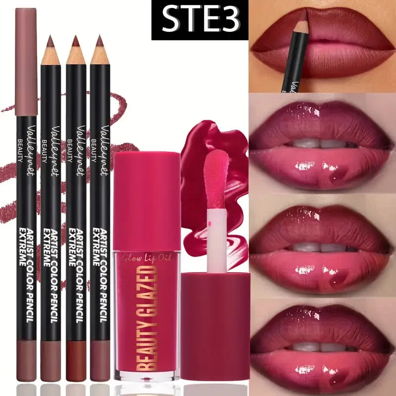 4pcs Dark Brown Lip Kit - Lip Liner + Lip Glaze, Waterproof & Long-Lasting Matte Effect,Versatile for Casual & Formal Occasions, MultiShop24