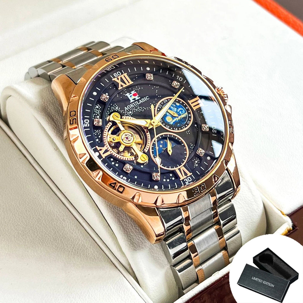 Tourbillon Skeleton Mechanical Watches Starry Sky Moon Phase Diamond Multi Shop24