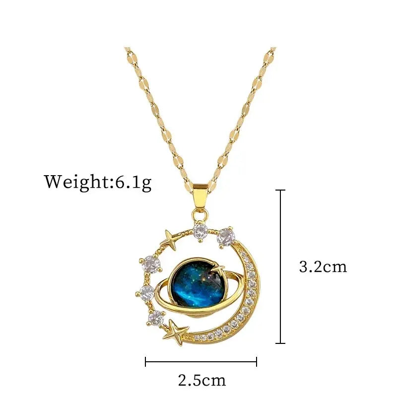 Light Luxury Titanium Steel Star Series Necklace for Women Gold Color Planet Moon Astronaut Pendant Necklaces Jewelry Gifts MultiShop24
