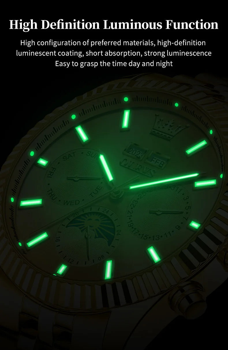 OLEVS 6688 Luxury Mens Watch Dual Calendar Automatic  30M Waterproof Luminous Top Multi Shop24