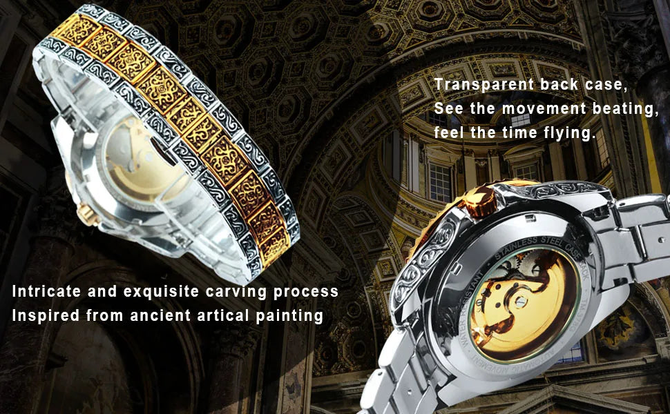 WINNER Vintage Engraved Skeleton Mechanical Watch for Men Multi Shop24