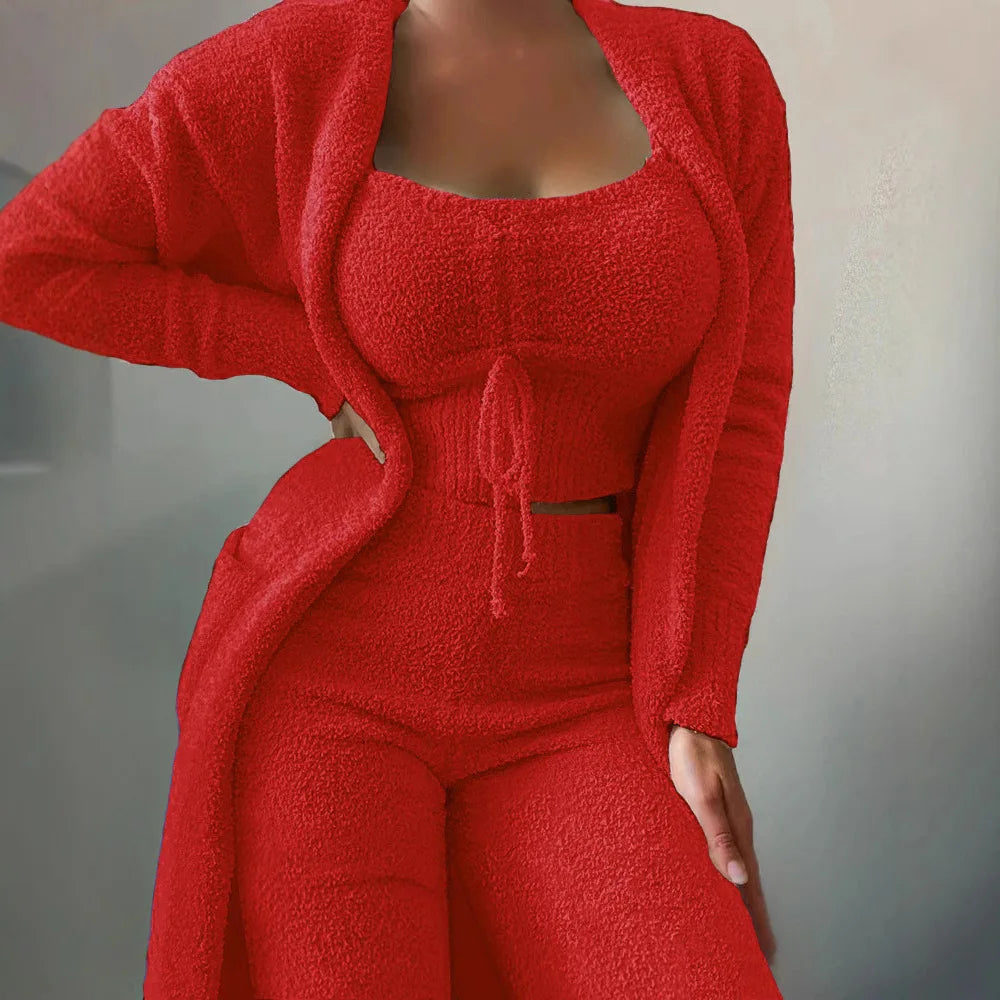 2025 New Luxury Women's Plush Pajamas Set Crop Top+Long - Multi Shop24