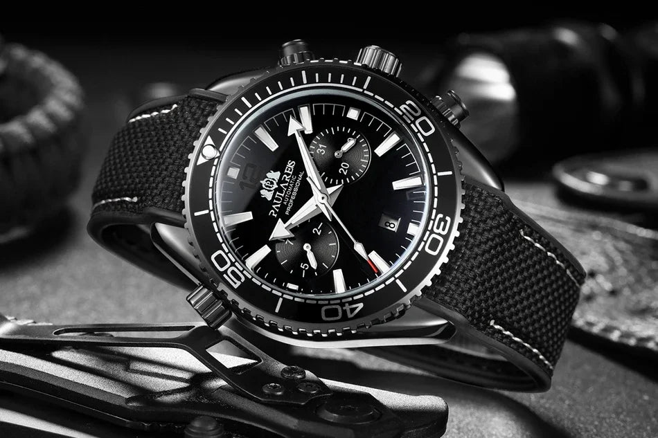 Automatic Watch for Men Mechanical Canvas Rubber Strap Orange Blue Red Multi Shop24