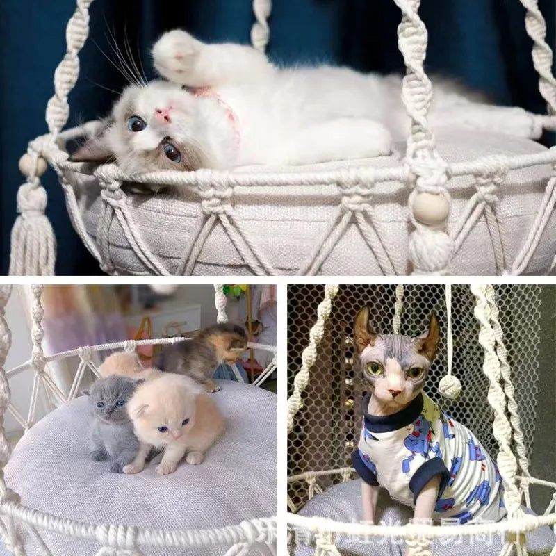 Winter Pet Hammock Cat Swing Hand Woven Cotton Rope Cats Hanging Basket Multi Shop24