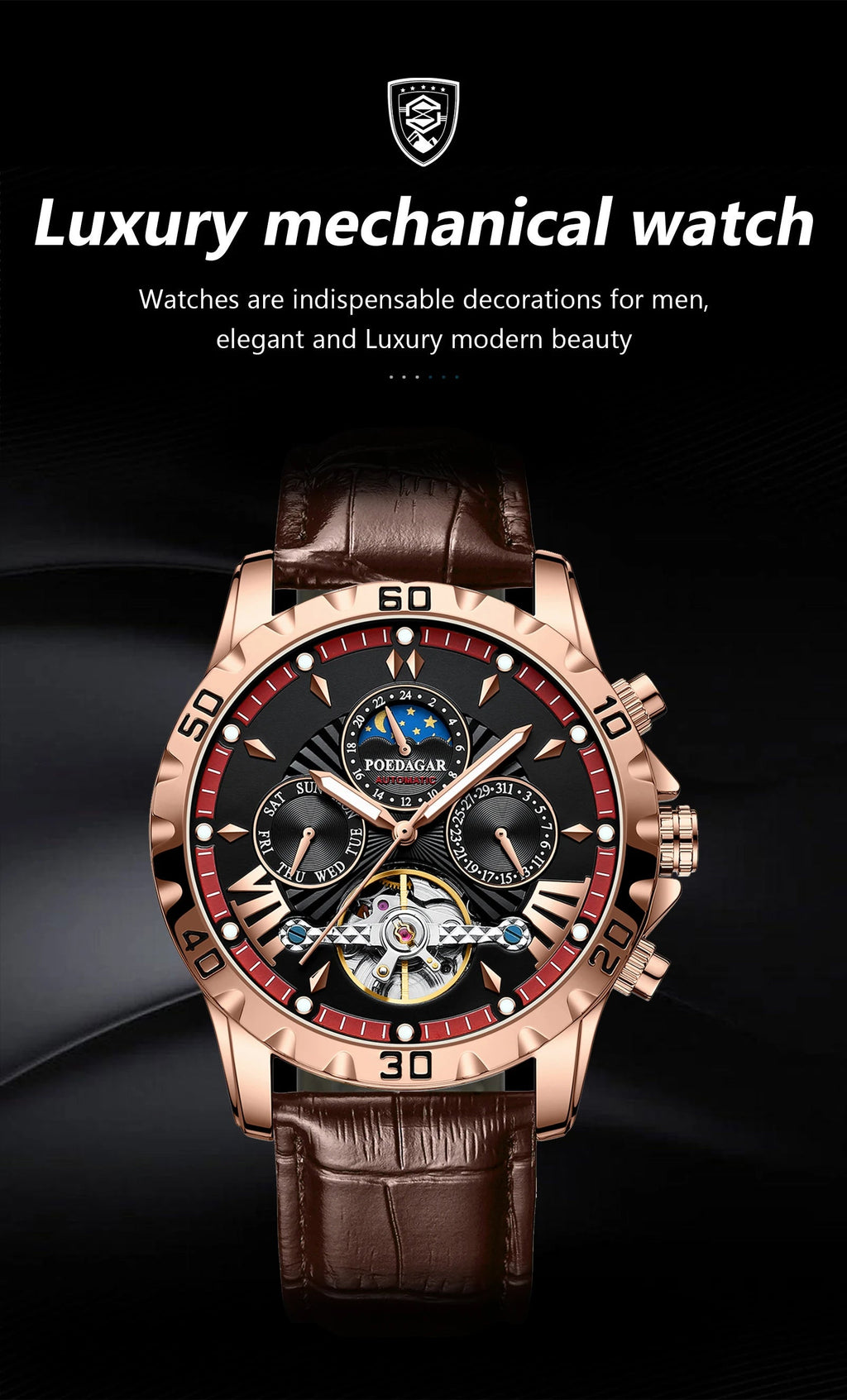 POEDAGAR Luxury Automatic Wristwatch Waterproof Multi Shop24