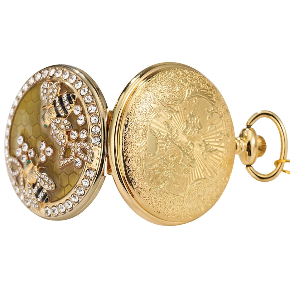 Crystal Diamond Bee Flowers Quartz Pocket Watch Multi Shop24