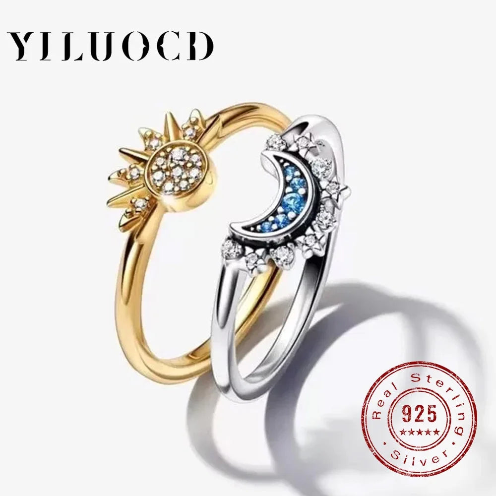 925 Silver Sun and Moon  Couple Ring Set Sky Blue - Multi Shop24