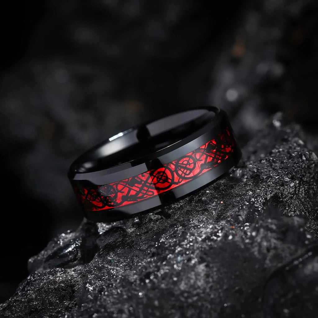 Charm Couple Rings Romantic Women Red Rhinestones Rings Set Trendy Men Stainless Steel Celtic Dragon Rings Wedding Band Jewelry - Multi Shop24