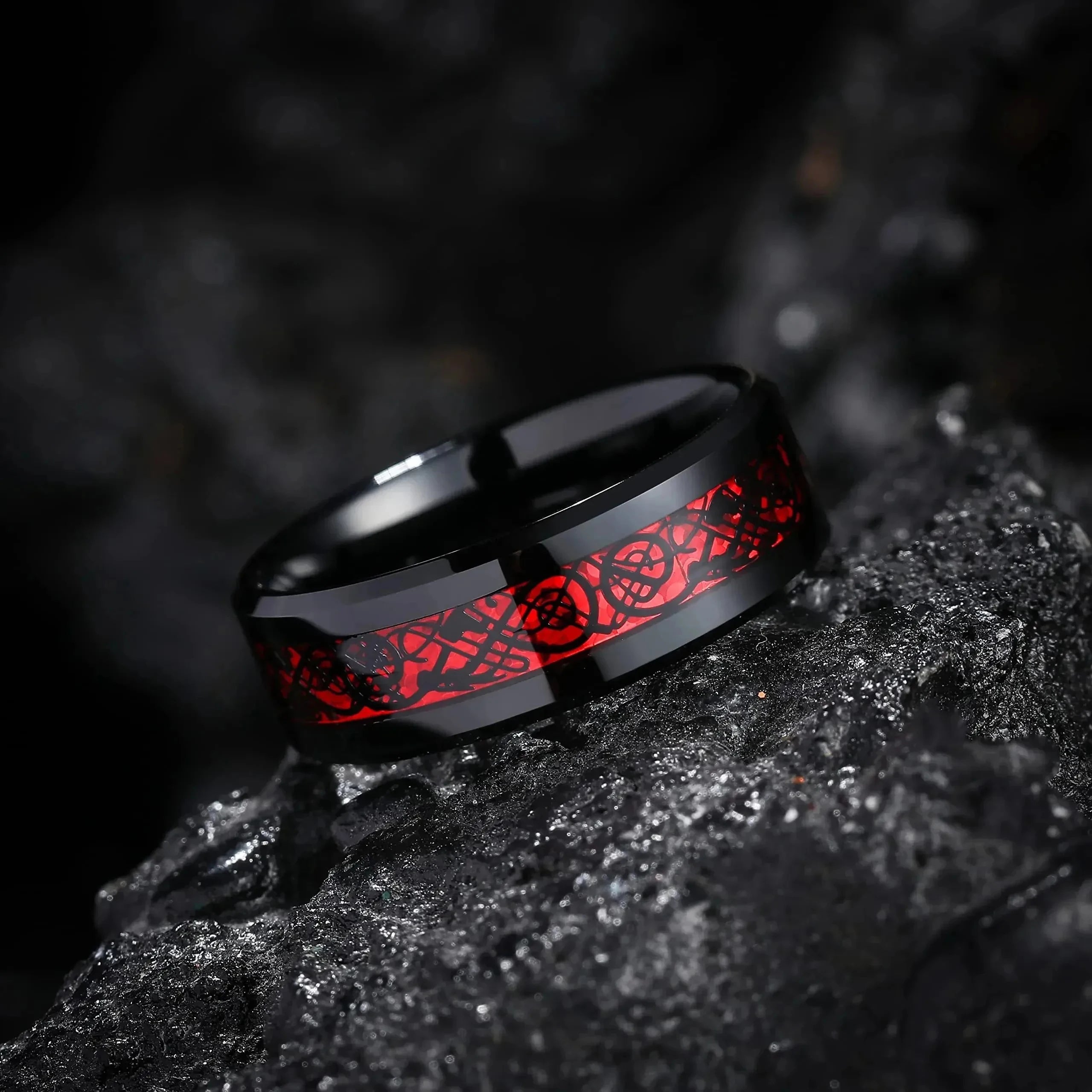 Charm Couple Rings Romantic Women Red Rhinestones Rings Set Trendy Men Stainless Steel Celtic Dragon Rings Wedding Band Jewelry - Multi Shop24