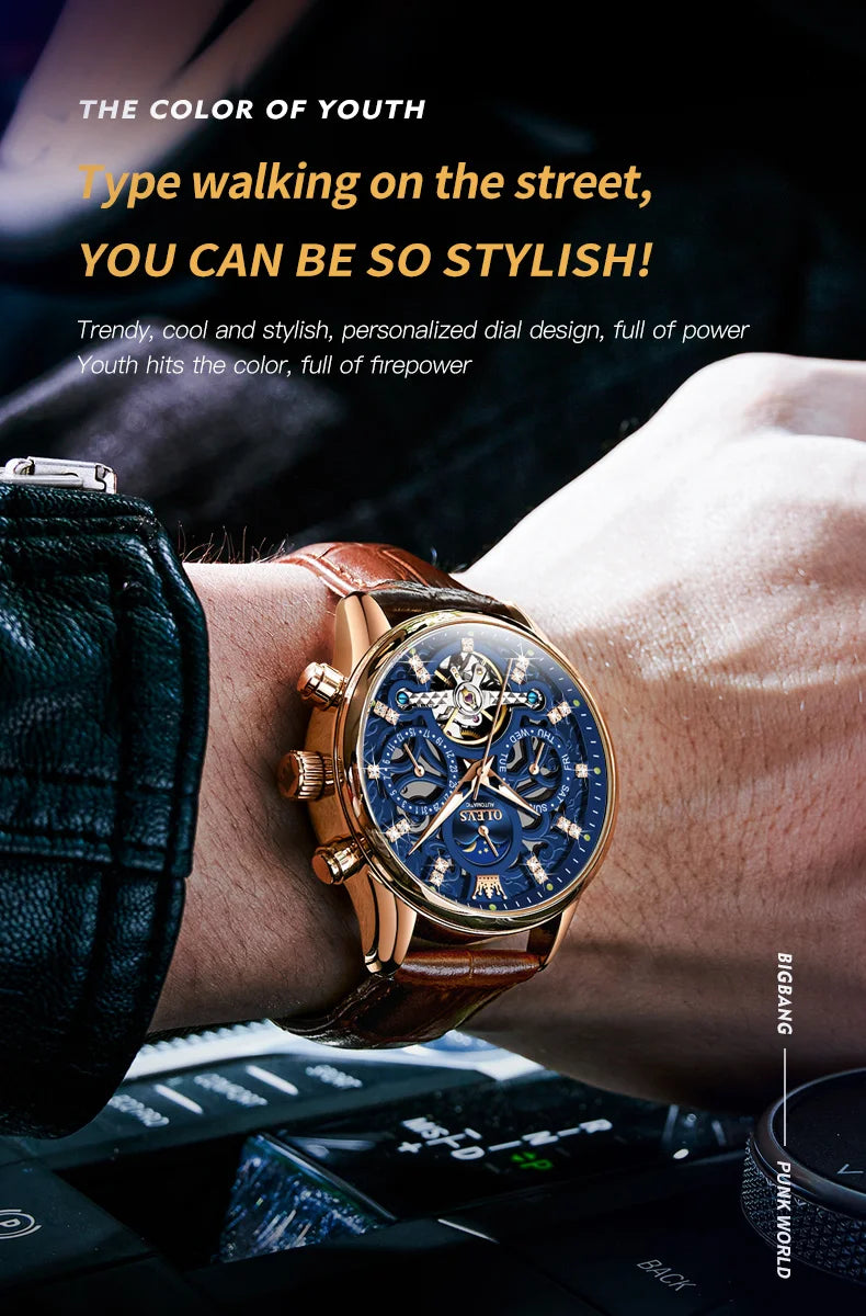 OLEVS 6658 Mens Watch Business Leather Strap Reloj Multi Shop24