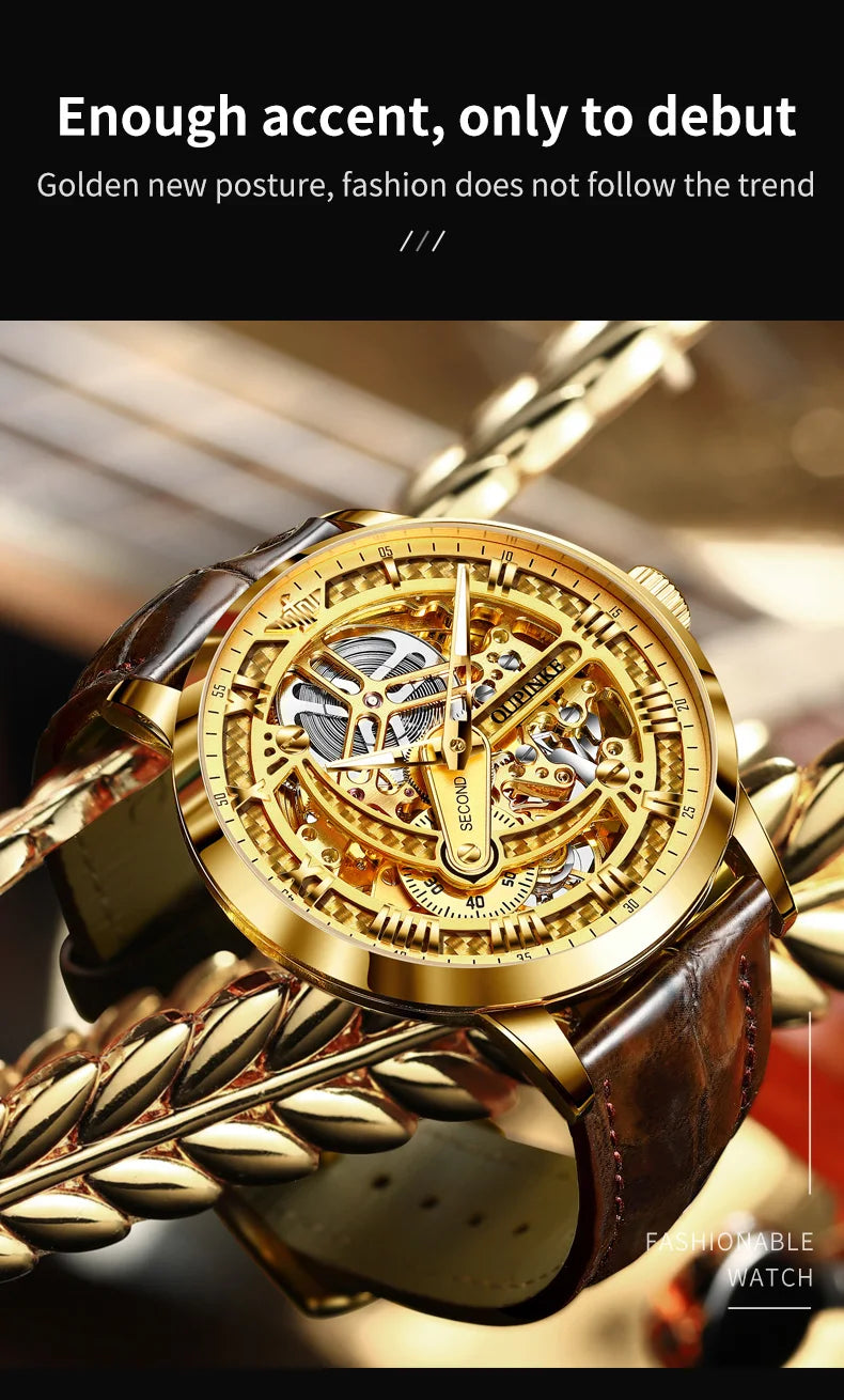 OUPINKE 3173 Original Leather Strap Automatic Hollow Mechanical Wristwatch for Men Multi Shop24
