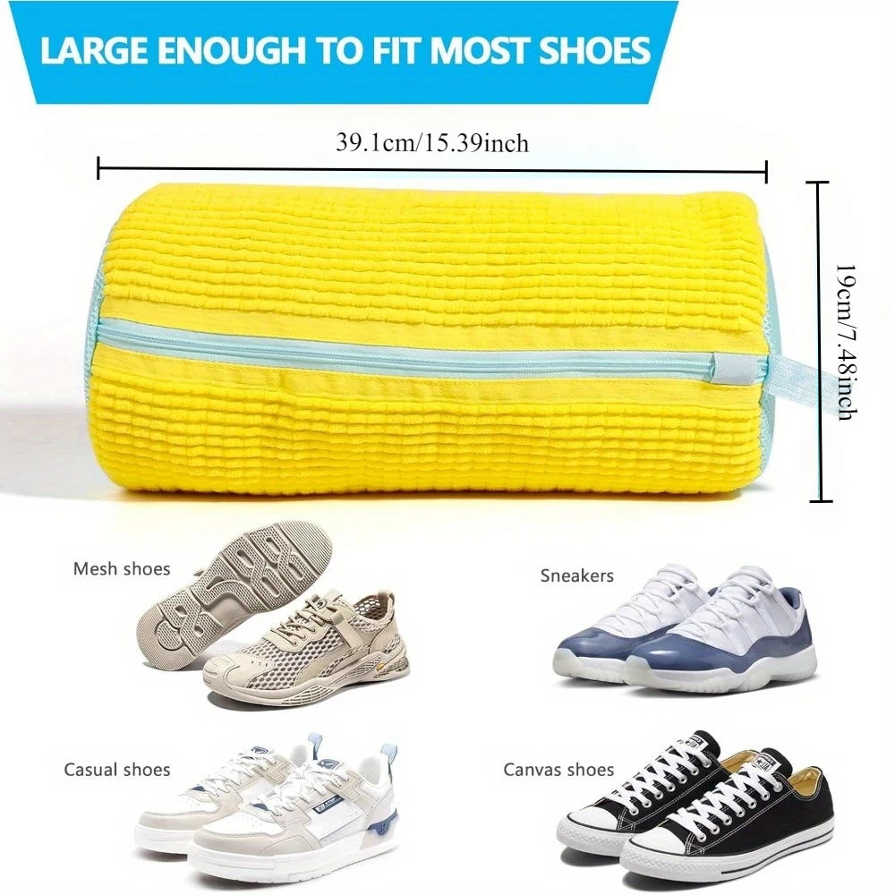 Durable Shoe Washing Machine Bag for All Shoe Types-Yellow with Blue Zipper,Ideal for Sneakers and Casual Shoes,Laundry Wash Bag MultiShop24