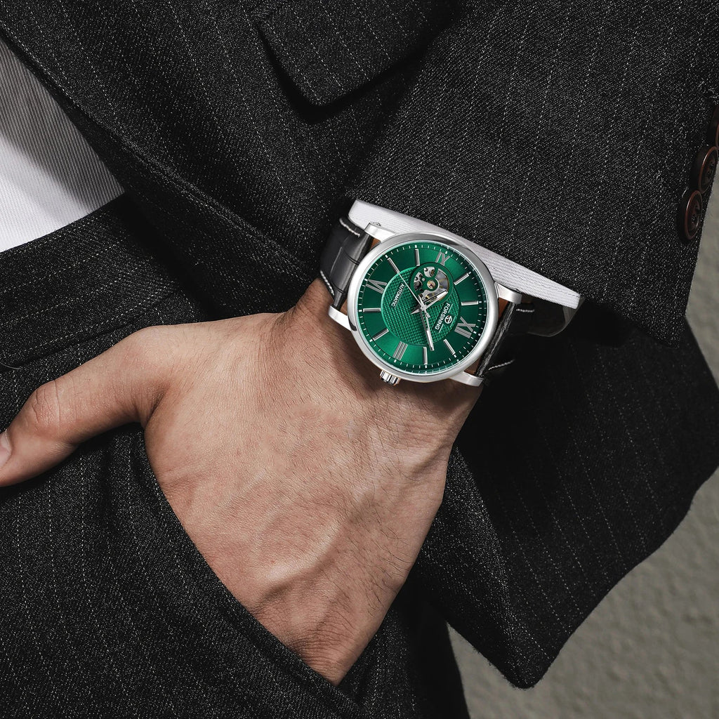 Forsining Fashion Skeleton Mechanical Watch for Men Green Multi Shop24