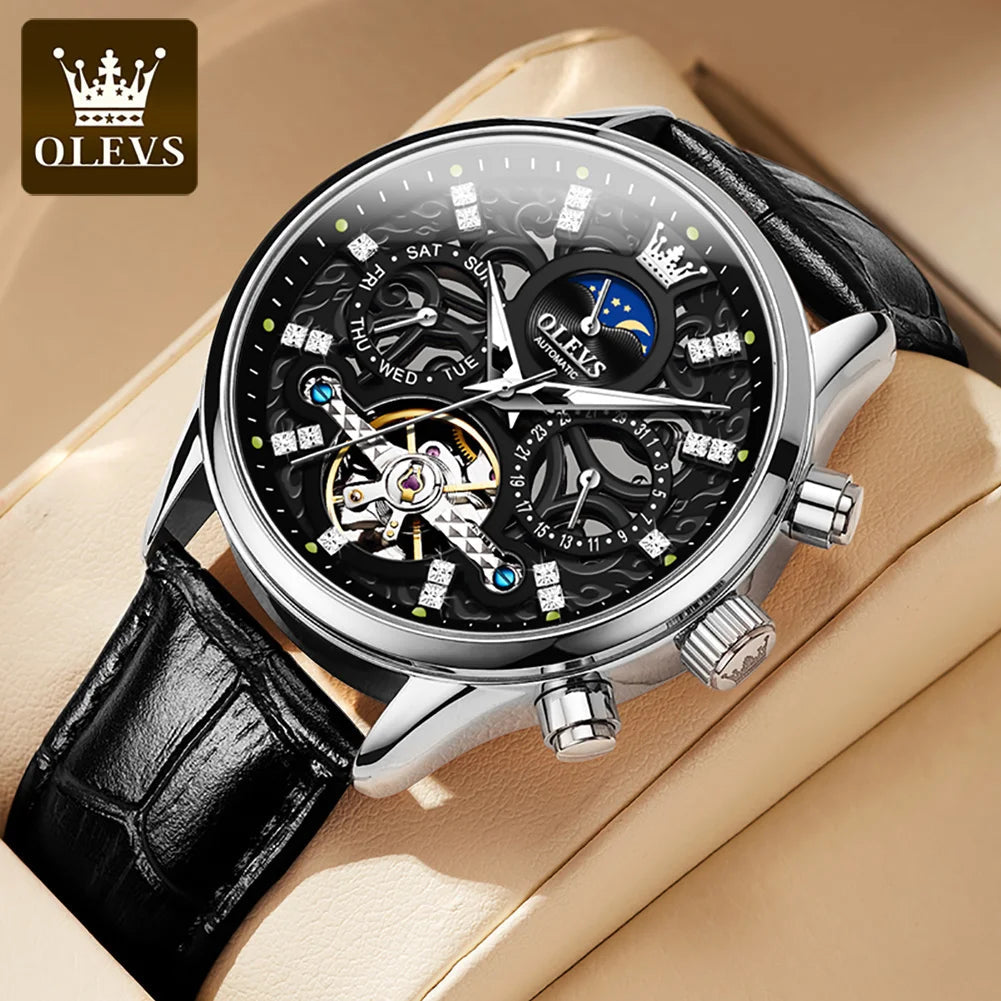 OLEVS 6658 Mens Watch Business Leather Strap Reloj Multi Shop24