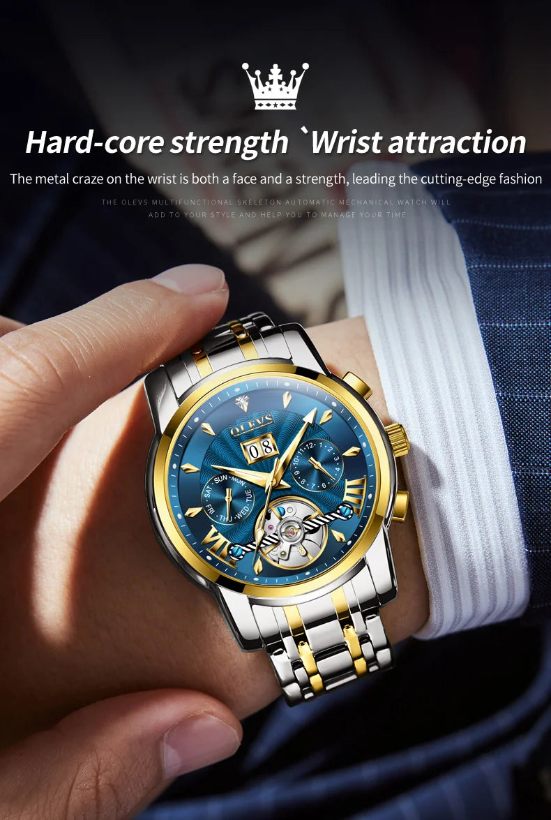 OLEVS Automatic Watch for Men Top Original Luxury Skeleton Multi Shop24