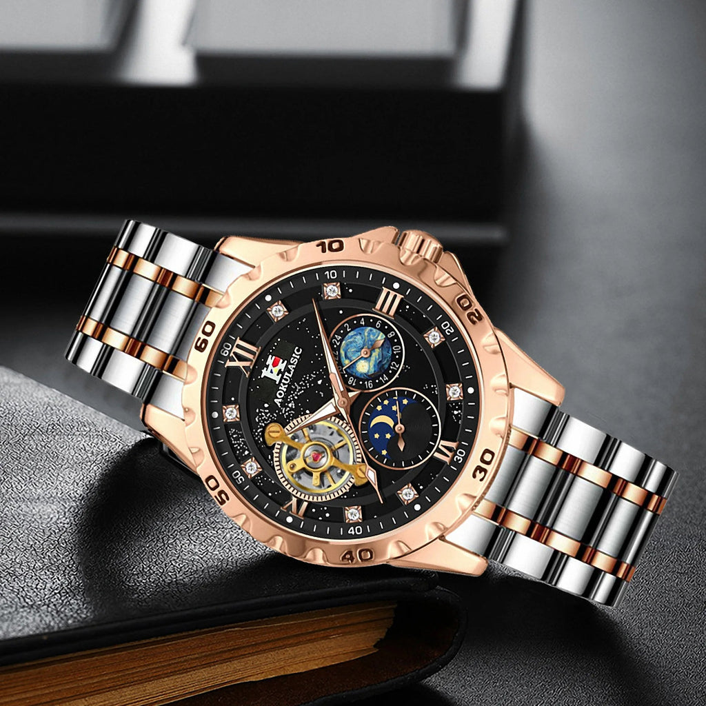 Tourbillon Skeleton Mechanical Watches Starry Sky Moon Phase Diamond Multi Shop24