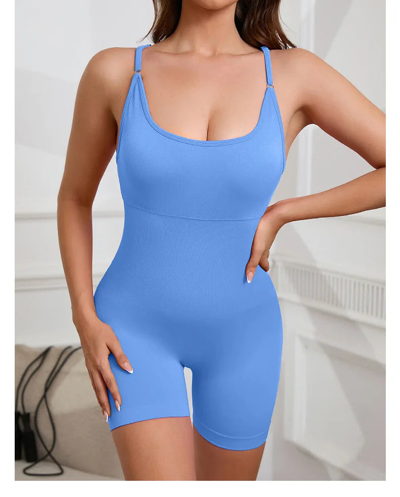 Yoga Jumpsuit - Quick-Dry, Stretchy Knit Fabric, Removable Pads - Multi Shop24