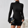 Women Dresses Elegant Party Autumn Winter New Turtleneck Long Sleeves Sexy Sheath Mini Dresses Bodycon Club Knitted Dress - Multi Shop24