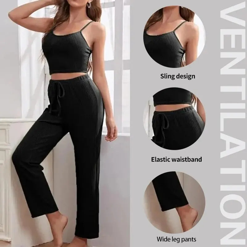 Women Sets Sling Tops Pants Robe Pajamas 3Piece - Multi Shop24